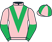Mrs Fitri Hay: Pink, emerald green chevron, halved sleeves, emerald green and pink quartered cap